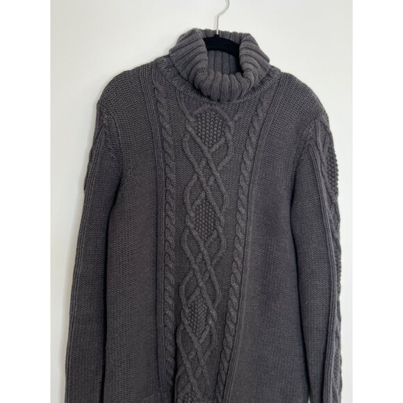 Eddie Bauer Cotton Blend Fishermans Cable Knit Turtle Neck Sweater Gray M‎ Tall - Picture 2 of 9